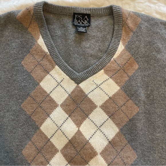 Joseph A. Bank Lambswool Blend V-Neck Argyle Gray Men’s Sweater XL Warm Cozy - Picture 1 of 6